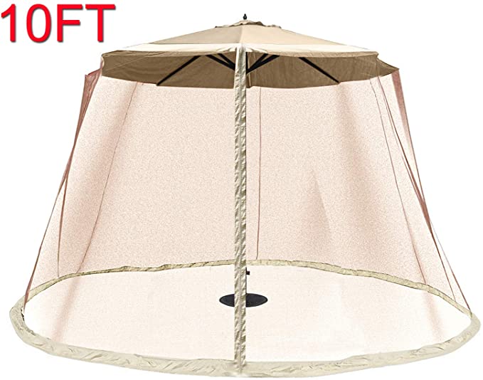 OUTDOOR WIND Outdoor 10FT Patio Umbrella Table Cover Mosquito Polyester Netting Screen,Beige