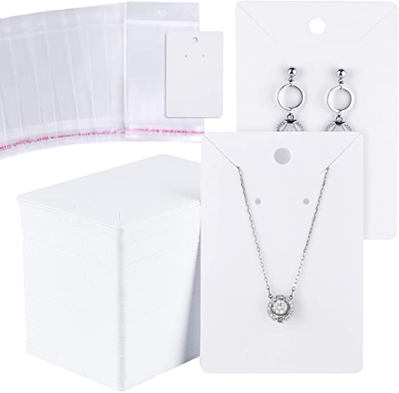 MIAHART 150 Set Earring Holder Cards Necklace Display Cards with 150pcs Bags for Selling DIY Ear Studs, Earrings and Jewelry Display (White)
