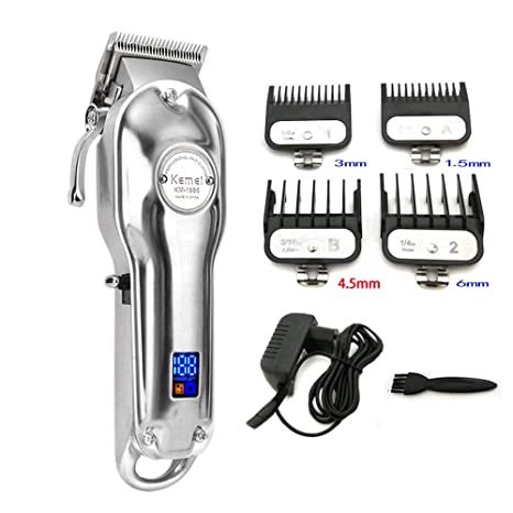 kemei mens clipper cordless Hair Clippers, Professional Hair Beard Trimmer for Men Grooming Self Hair Cutting Haircut Trimmers for Stylists and Barbers，silver