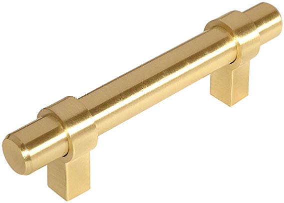 10 Pack - Cosmas 161-3BB Brushed Brass Euro Style Cabinet Bar Handle Pull - 3" Hole Centers
