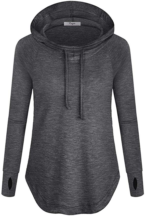 Cestyle Womens Casual Pullover Long Sleeve Hooded Sweatshirt with Thumb Holes