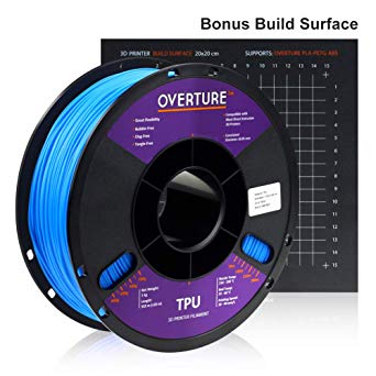 Overture TPU Filament 1.75mm Flexible TPU Roll with 200 x 200 mm Soft 3D Printer Consumables, 1kg Spool (2.2 lbs.), Dimensional Accuracy  /- 0.05 mm, 1 Pack (Blue)