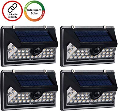 Westinghouse Wireless Linkable Intelligent Solar Motion Sensor Lights Outdoor, 120° Wider Angle Illumination, 29 LED 800 Lumens Security Wall Lights for Front Door, Yard, Fence Patio (4pk)