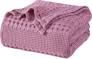 PHF 100% Cotton Waffle Weave Blanket King Size, Lightweight Washed Cotton Blanket for Spring & Summer - 108"x90" Aesthetic Soft Woven and Breathable Blanket for Bed Sofa Home Decor - Mauve Orchid