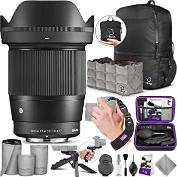 Sigma 16mm f/1.4 DC DN Contemporary Lens for Canon EF-M with Altura Photo Essential Accessory and Travel Bundle