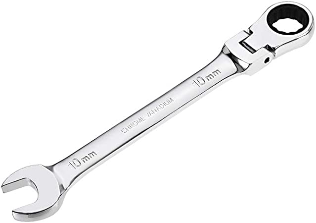 uxcell 10mm Flex-Head Ratcheting Combination Wrench Metric 72 Teeth 12 Point Ratchet Box Ended Spanner Tools, Cr-V