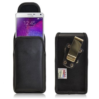 Note 4 Belt Case, Turtleback Vertical Galaxy Note 4 Holster, Rotating Belt Clip, Black Leather Pouch, Heavy Duty Made in USA