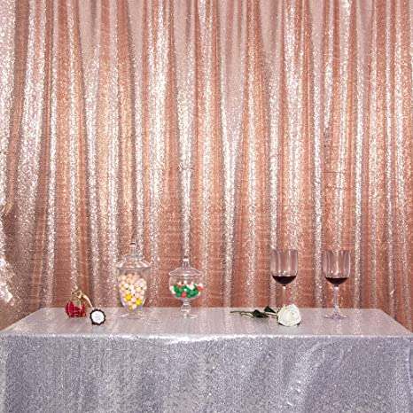 Eternal Beauty Satin Sequin Backdrop Curtain, Glittery Photography Backdrops, Thick Non-Transparent Shiny Party Sequin Curtain (Rose Gold,10Ft x 10Ft)