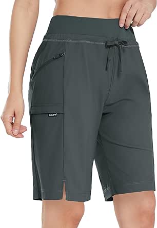 BALEAF Women's Hiking Long Shorts 9"/11" Quick Dry Bermuda Cargo for curvy Lightweight Pockets