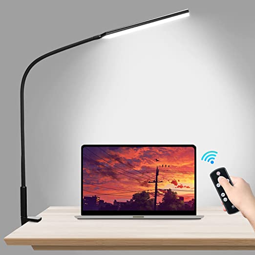 Psiven LED Desk Lamp / Clamp Lamp, Swing Arm Architect Drafting Table Lamp(12W, 3 Color Modes, 10-Level Dimmer, Remote Control) Eye Care Desk Light, Great for Workbench, Office, Task, Reading, Drawing