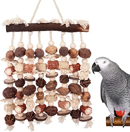 Deloky Large Parrot Chewing Toy-18" X 10" Natural Nuts Corn Cob Bird Chewing Tearing Toy-Wooden Bird Cage Toy for Macaws Cokatoos,African Grey,Conure and Amazon Parrots