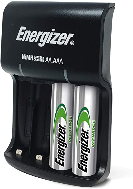 Energizer Recharge Basic Charger with 2 AA NiMH Rechargeable Batteries (Included) LED Indicator & Rechargeable AA Batteries