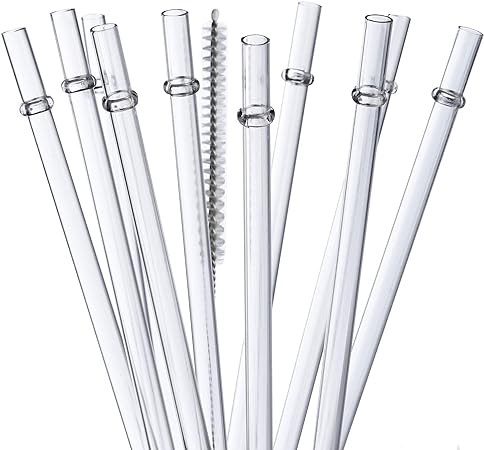 ALINK 10.5 in Tritan Hard Plastic Clear Straws, Long Reusable Clear Replacement Tumbler Drinking Straws for 16 oz 20 oz 30 oz Stanley, YETI, Starbucks, Mason Jars, Set of 10 with Brush