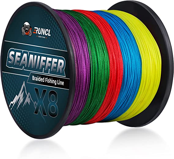 RUNCL 8 Strands Braided Fishing Line, 10M Per Color, Ultra Smooth Braided Line, Multiple Colors, Zero Stretch, Extra Thin Diameter- 328/546/1093Yds, 8-200LB