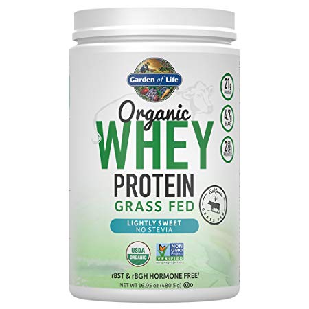 Garden of Life Protein Powder - Organic Whey Protein Powder, Grass Fed, Lightly Sweetened, 16.95 oz (480.5g) Powder