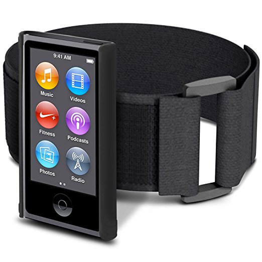 iPod Nano 7 Case, Apple iPod Nano 7 Sports Armband, rooCASE Ultra Slim Fit (Black) Shell Case Cover with Armband for Apple iPod Nano 7 (7th Generation)