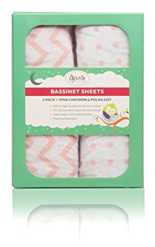Bassinet Sheet Set 2 Pack 100% Jersey Cotton for Baby Girl by Ely's & Co. - Pink Chevron and Polka Dot by Ely's & Co.