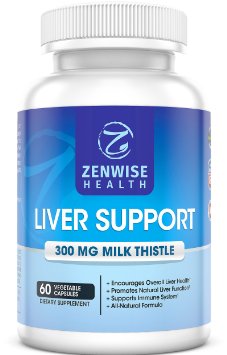 Liver Support Supplements - With 300 MG of Natural Silymarin Milk Thistle Extract - Best Cleanse and Detox Formula for Ultimate Liver Health and Protection - 60 Count Capsules - Zenwise Health