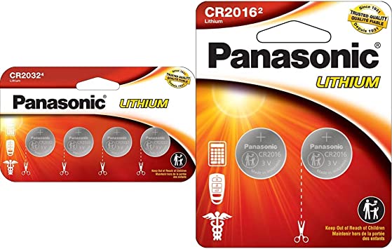 Panasonic CR2032 3.0 Volt Long Lasting Lithium Coin Cell Batteries in Child Resistant, 4 Pack & Panasonic CR2016 3.0 Volt Long Lasting Lithium Coin Cell Batteries in Child Resistant, 2-Battery Pack