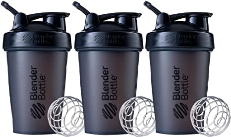 BlenderBottle Classic Shaker Bottle Perfect for Protein Shakes and Pre Workout, 20-Ounce (3 Pack), All Black