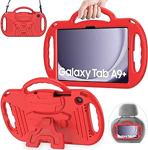 AVAWO Kids Case for Samsung Galaxy Tab A9 /A9 Plus 11 Inch 2023 Case, with Strap, Shockproof Lightweight Handle Stand 2023 Model (SM-X210/X216/X218) with Lanyard, Red