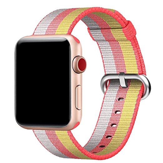 Hailan Band for Apple Watch Series 1 / 2 / 3,Fine Woven Nylon Wrist Strap Replacement with Classic Buckle for iwatch,42mm,Red