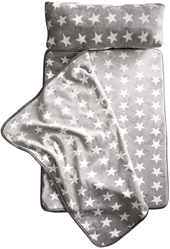 Milliard -Memory Foam- Nap Mat Roll Stars with Fuzzy Blanket and Removable Pillow, Machine Washing for Toddler Daycare Preschool Kindergarten and Sleepovers