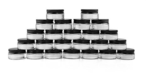 7-Milliliter Glass Lip Balm Jars (24-Pack); .25-Ounce Thick-Walled Containers (Clear with black lids)