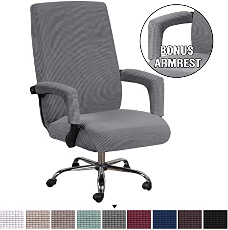 H.VERSAILTEX Office Chair Covers High Back Slipcovers Stretch Furniture Cover Lycra Spandex Jacquard Fabric Super Soft, Skid Resistant Office Computer Chair Cover with Arm Covers, Large, Gray