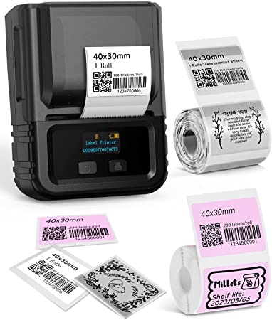 Phomemo M120 Bluetooth Label Maker-Wireless Label Printer Maker Handheld Thermal Label Maker Machine Compatible with Phones&PC,for Address,Barcode,Home,Office,with 3 Rolls Labels,Black