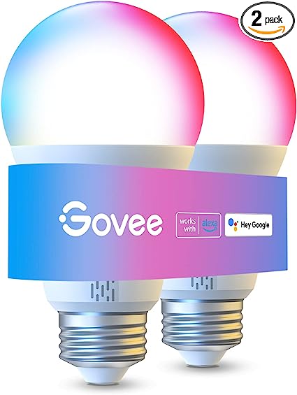 Govee Smart A19 LED Light Bulbs, 1000LM RGBWW Dimmable, Wi-Fi & Bluetooth Color Changing Light Bulbs, Works with Alexa & Google Assistant No Hub Required, 75W Equivalent Smart Bulbs, 2 Pack