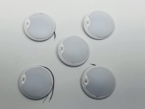 Command Electronics (5) White LED 4.5 inch Round Camper RV Trailer Utility Dome Lights/Switch