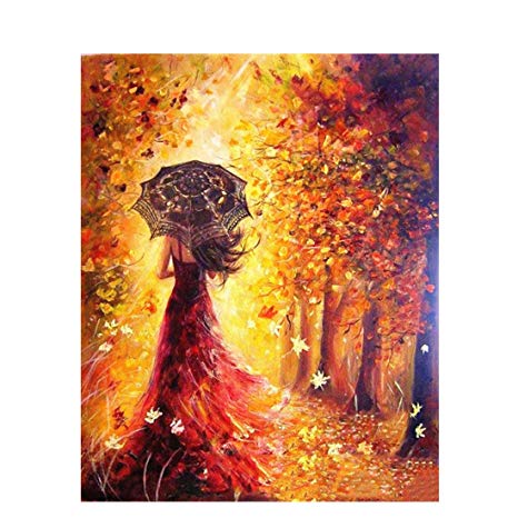 Beautiful Women Autumn Landscape DIY Painting By Numbers Kits Coloring Paint By Numbers Modern Wall Art Picture Gift 16x20 Inch