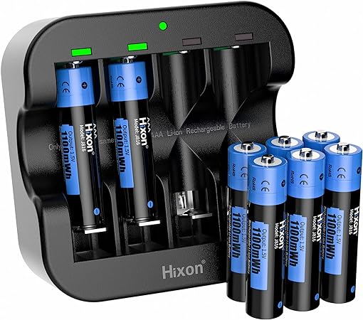 Rechargeable Lithium Batteries AAA with Charger,Hixon 1100mWh High-Capacity Triple AAA Rechargeable Battery,1600 Cycles,Constant 1.5V Rechargeable Batteries(8AAA 1Charger)