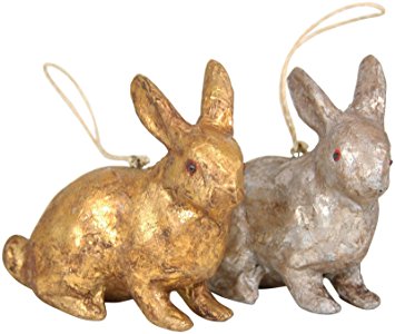 Cody Foster & Co Golden Rabbit Ornaments, Set of 2