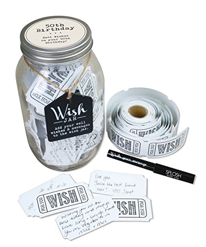 Top Shelf 50th Birthday Wish Jar ; Unique and Thoughtful Gift Ideas for Friends and Family ; Memorable Gift for Mom, Dad, Grandma, and Grandpa ; Kit Comes with 100 Tickets and Decorative Lid