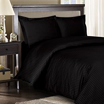 Royal Hotel's Striped Black 300-Thread-Count 3pc King Duvet-Cover 100-Percent Cotton, Sateen Striped, 100% Cotton