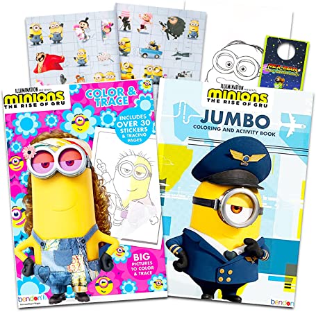 Minions Coloring and Activity Book Bundle with Stickers (2 Books) ~ 3 Pc Bundle with Coloring Pages, Stickers, and Door Hanger