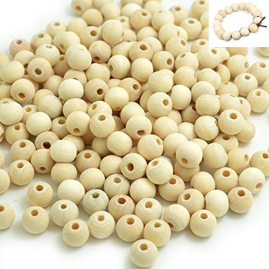 BronaGrand 200pcs Natural Color Round Ball Wood Spacer Beads Jewelry Findings Charms (10mm)