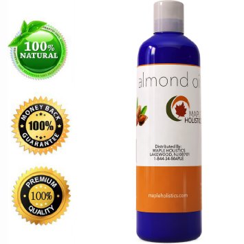 Pure Sweet Almond Oil for Skin Face and Hair - Best Massage and Aromatherapy Carrier Oil - Natural Cold Pressed - USA Made By Maple Holistics