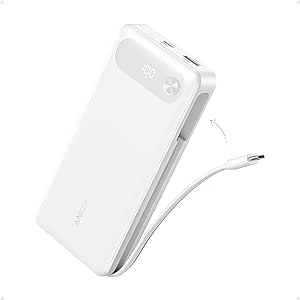 Anker Power Bank, 20,000mAh Portable Charger with Built-in USB-C Cable, 87W Max Fast Charging Battery Pack, 2 USB-C and 1 USB-A, for MacBook, iPhone 15 Series, Samsung, Switch, and More