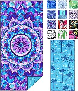 Microfiber Sand Free Beach Towel Thin Quick Dry Super Absorbent Oversized Large Lightweight Towels for Travel Sports Pool Swimming Bath Camping Yoga Girls Women Adults