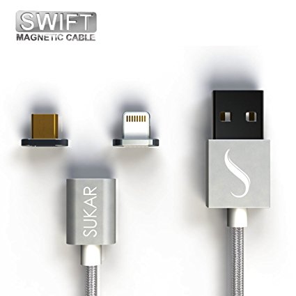 SWIFT, Super Strong Magnet Micro USB Fast Magnetic Charging Detachable Lightning Cable for Apple iPhone 5, 5c, 5s, SE, 6, 6plus, 6s Plus, 7, 7 Plus And Samsung, Android HTC, LG, Motorola (Silver)