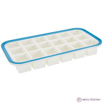 Superb Cube 14 Inch Cube Silicone Ice Cube Tray with EZ-Release and No-Spill Steel Reinforced Rim - Makes 18 Cubes