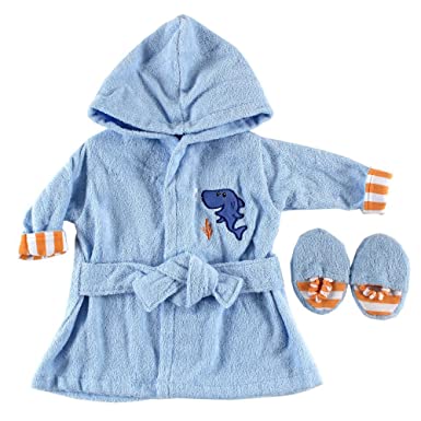 Luvable Friends Baby Color Bath Robe with Slippers Woven Terry, Blue, One Size
