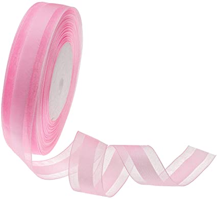 ATRibbons 50 Yards 1 Inch Wide Satin Ribbon with Organza Edge for Wedding Gifts Wrapping DIY Bows and Craft (Pink)