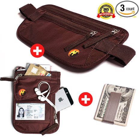 RFID Money Belts & RFID Neck Pouch with Premium Stainless Steel Money Clip. Hidden undercover Travel wallet & Passport holder for Men & Women