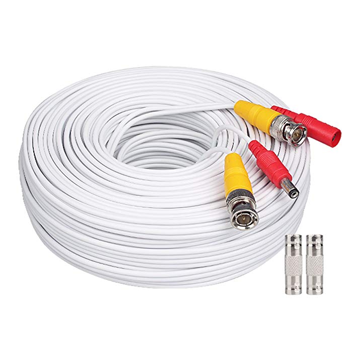 Bnc Cable 200ft All-in-One Siamese BNC Video and Power Security Camera Cable BNC Extension Wire Cord with 2 Female Connetors for All Max 5MP HD CCTV DVR Surveillance System (200ft Cable, White)