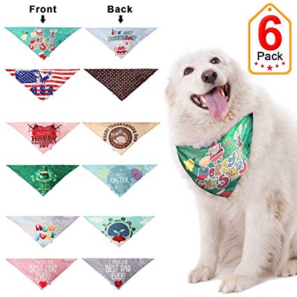Vitscan 6 Pack Dog Bandanas - Reversible Triangle Dog Neck Scarfs Pet Kerchief Set for Dogs Cats, 12 Styles in Front and Back - Christmas, Thanksgiving, Halloween, New year, American Flag, Birthday