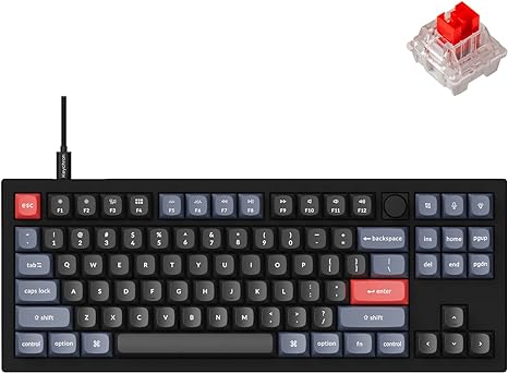 Keychron V3 Wired Custom Mechanical Keyboard Knob Version, TKL QMK/VIA Programmable Macro with Hot-swappable Keychron K Pro Red Switch Compatible with Mac Windows Linux Carbon Black (Non-Transparent)